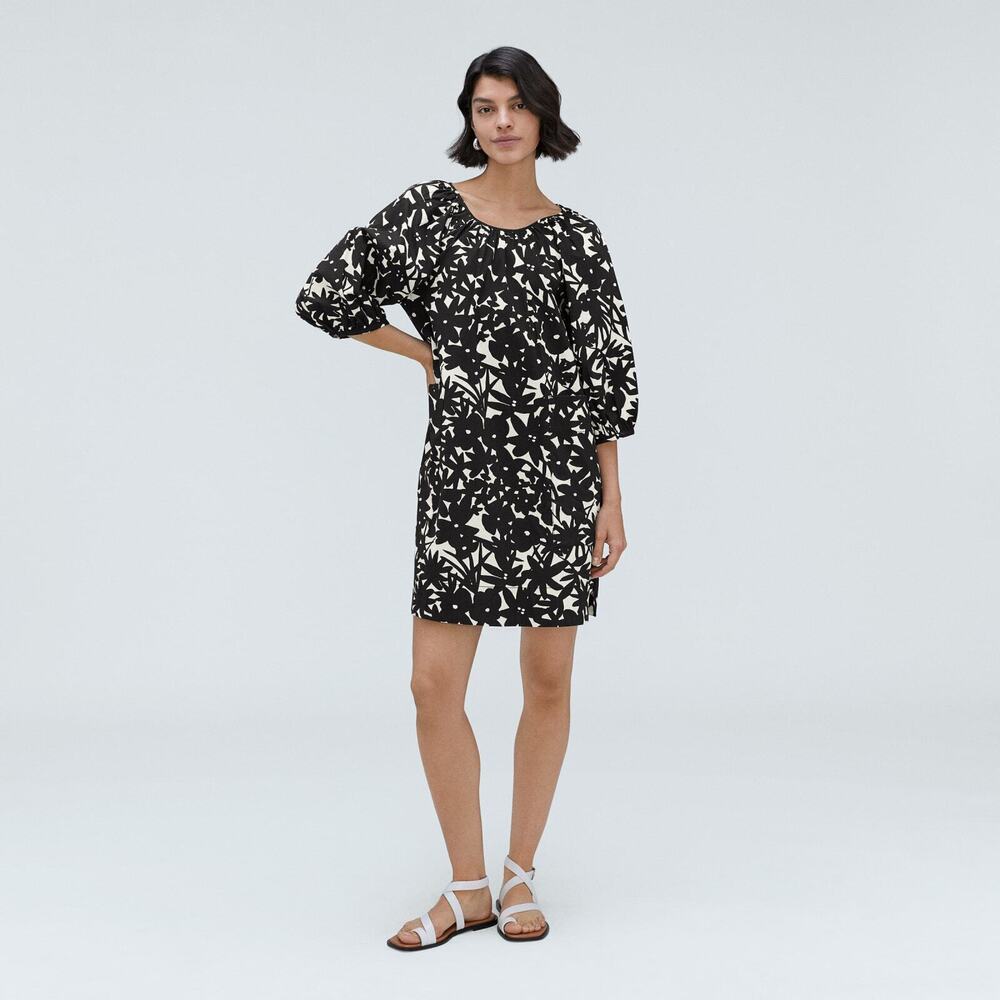Everlane The Seersucker Puff Sleeve Dress Black Base - Size S